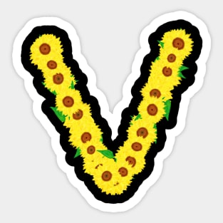 Sunflowers Initial Letter V (Black Background) Sticker